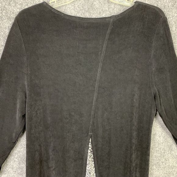 Chicos Travelers Tunic Top Women M Black With B&W Animal Print  Back 3/4 Sleeve - Picture 7 of 12